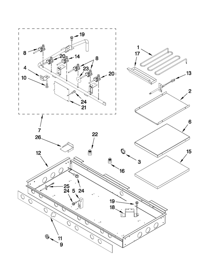 Burner Box, Gas Valves, And Switches Diagram and Parts List for JDRP548WP01  Jenn-Air Range