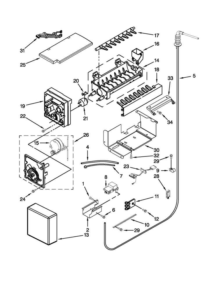 Icemaker Parts Diagram and Parts List for JS48PPDUDB16  Jenn-Air Refrigerator