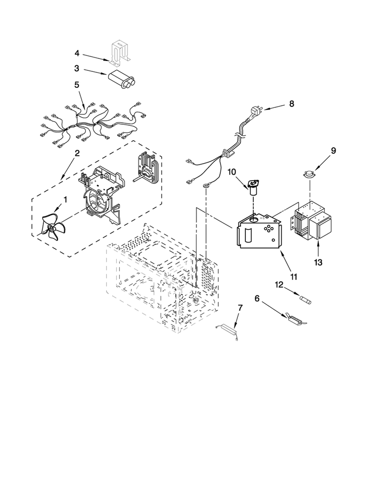 Microwave Interior Parts Diagram and Parts List for AMC5101AAW14  Amana Microwave
