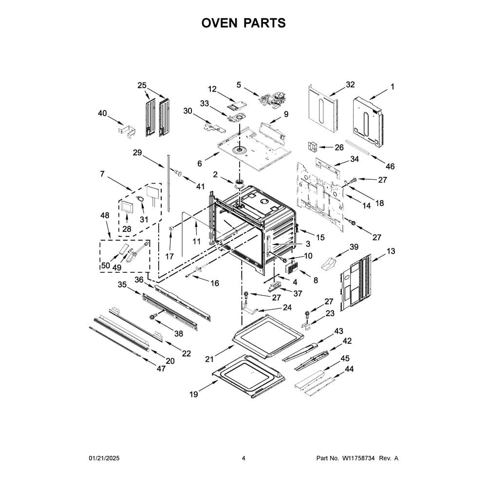 Oven Parts Diagram and Parts List for JOEDC730RM00  Jenn-Air Wall Oven