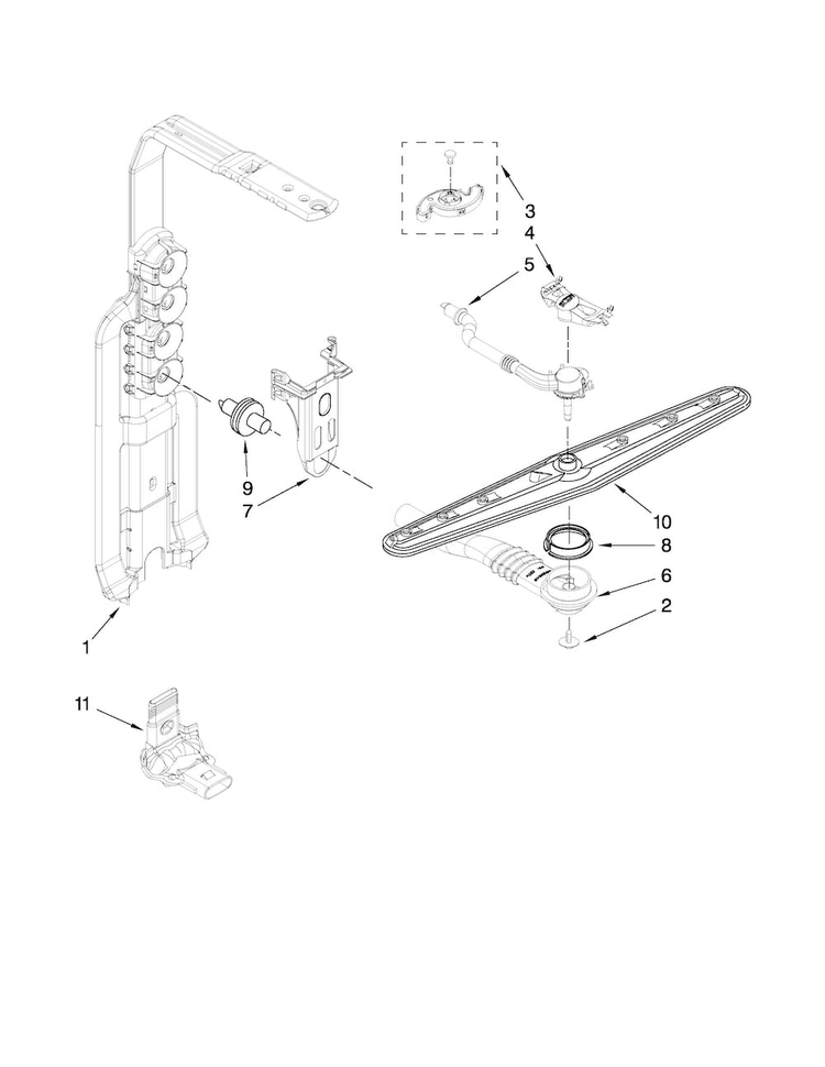 Upper Wash And Rinse Parts Diagram and Parts List for MDB7809AWQ0  Maytag Dishwasher
