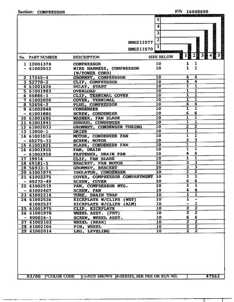 Compressor Page 2 Diagram and Parts List for HMG211577  Admiral Refrigerator
