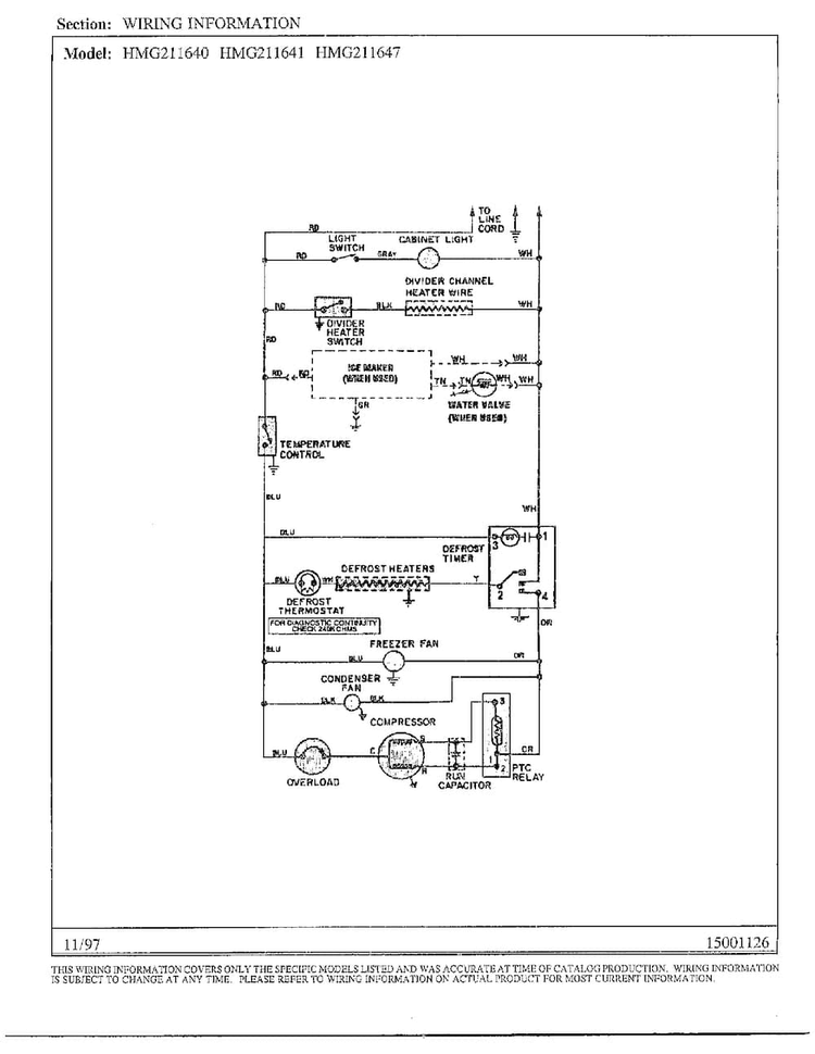 Wiring Information Diagram and Parts List for 211640  Admiral Refrigerator