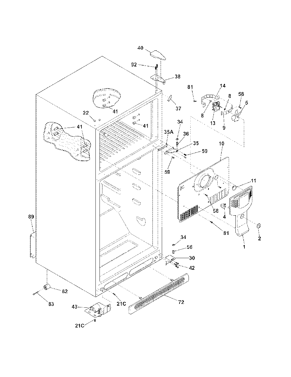 Cabinet Diagram and Parts List for 2537888901D  Kenmore Refrigerator