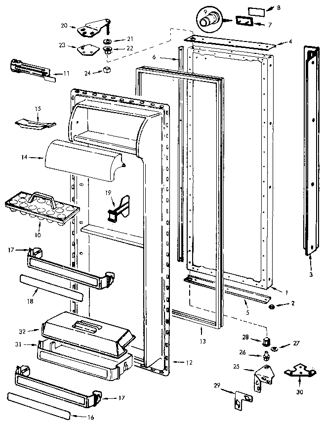 Fresh Food Door Diagram and Parts List for JRSD225B M9Q20A Jenn-Air Refrigerator
