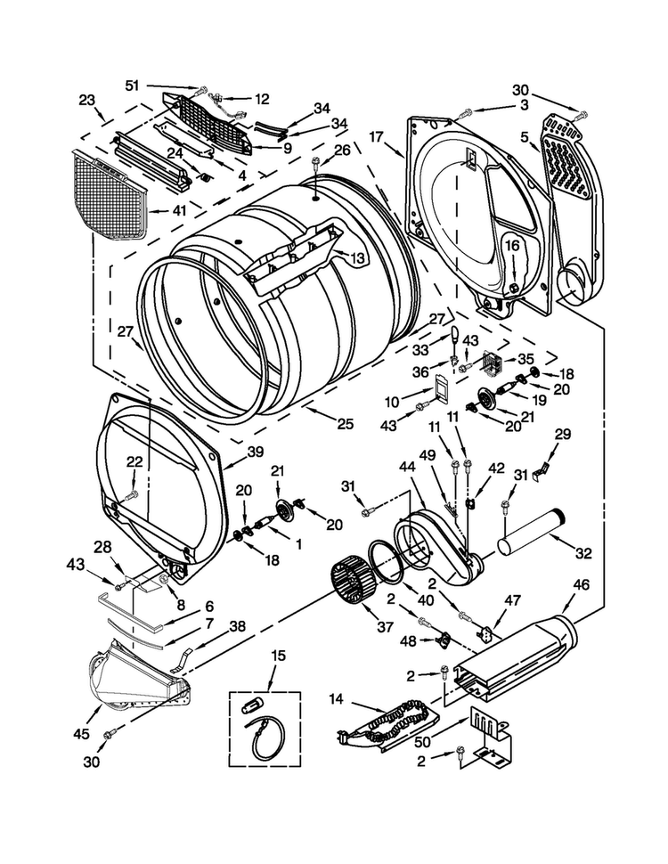 Bulkhead Parts Diagram and Parts List for MEDX5SPAW1  Maytag Dryer