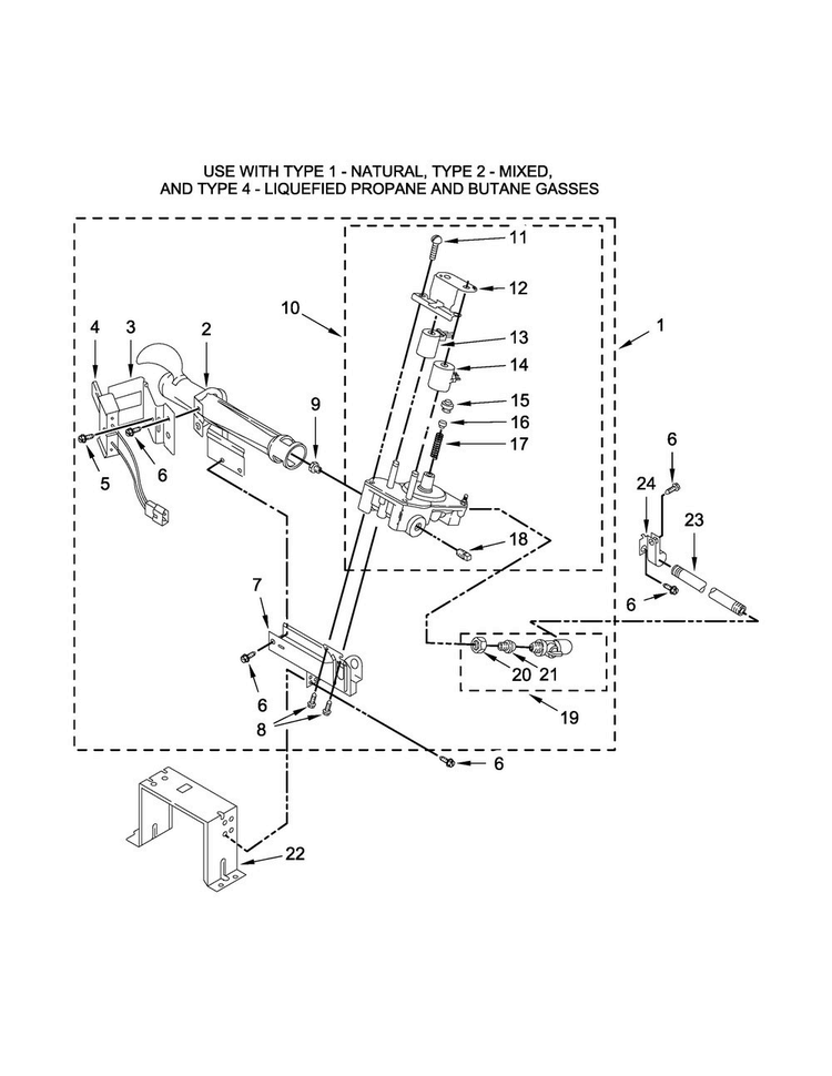 Burner Assembly Diagram and Parts List for MLG26PRKWW0  Maytag Dryer
