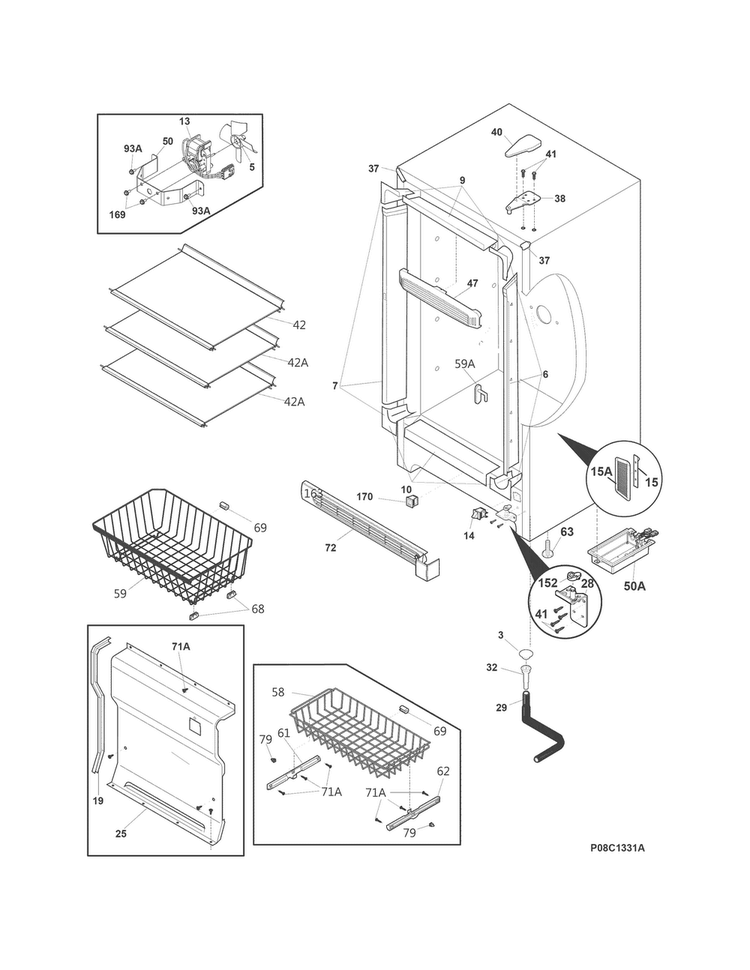 Cabinet Diagram and Parts List for CFUFHC21QWB  Crosley Freezer
