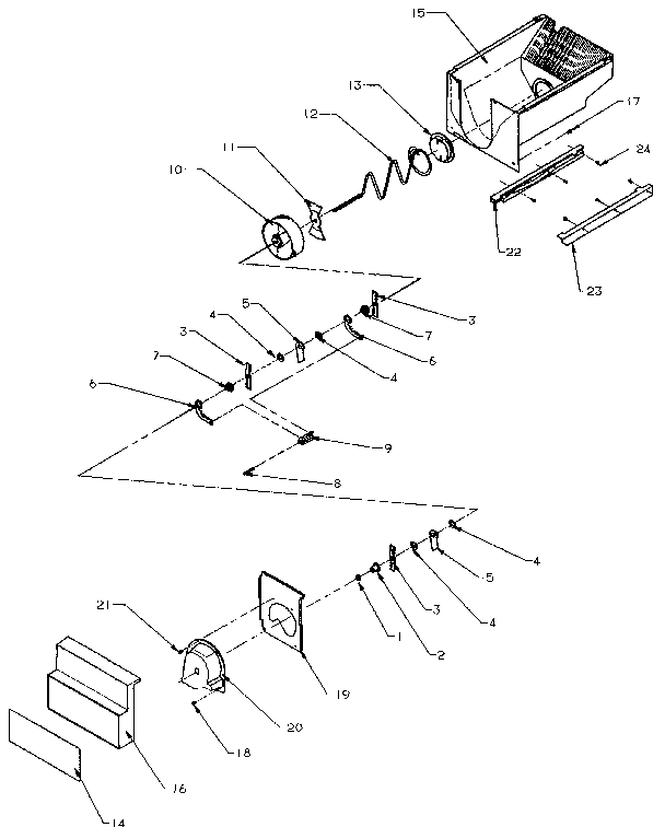 Ice Bucket/auger Diagram and Parts List for SXDE27NP-P1162204W  Amana Refrigerator