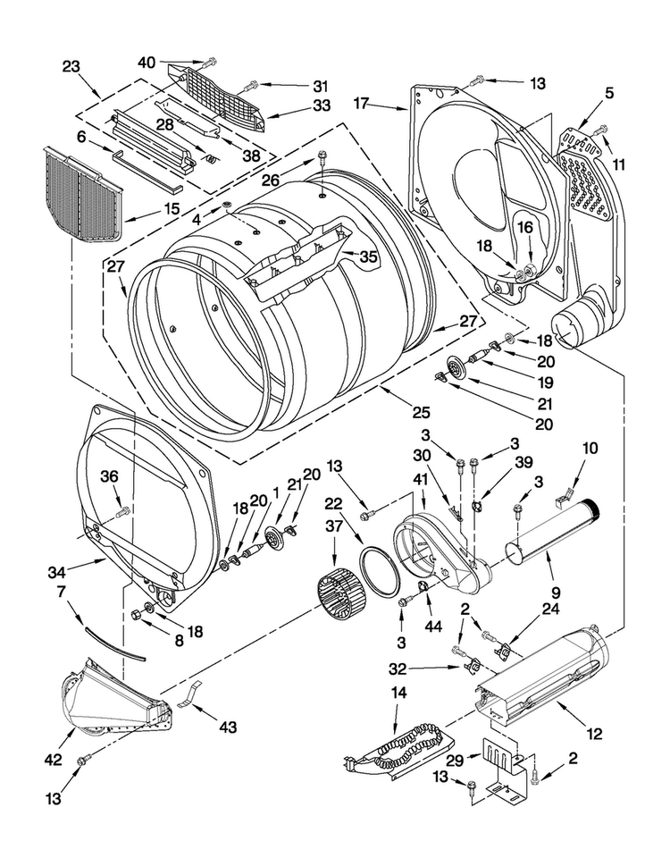 Bulkhead Parts Diagram and Parts List for MDE17MNBGW1  Maytag Dryer