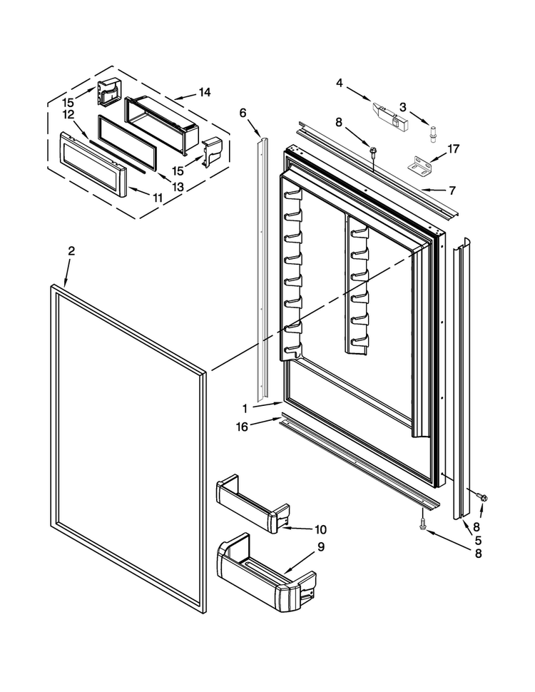 Refrigerator Door Parts Diagram and Parts List for JB36NXFXRW05  Jenn-Air Refrigerator