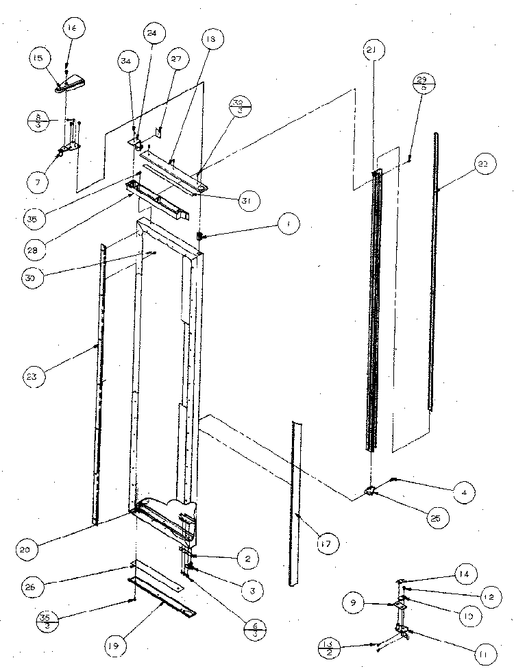 Freezer Door, Hinge, And Trim Diagram and Parts List for SX120J-P7870122W  Amana Refrigerator