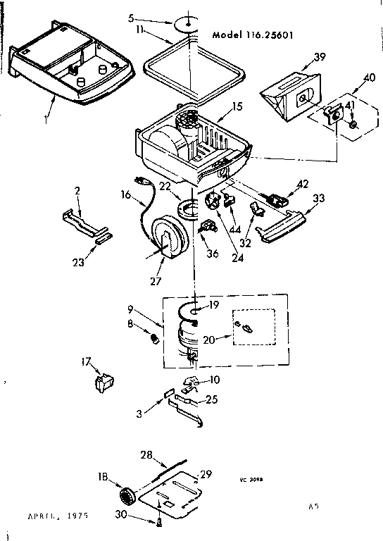 Base Assembly Diagram and Parts List for 11625601  Kenmore Canister Vacuum
