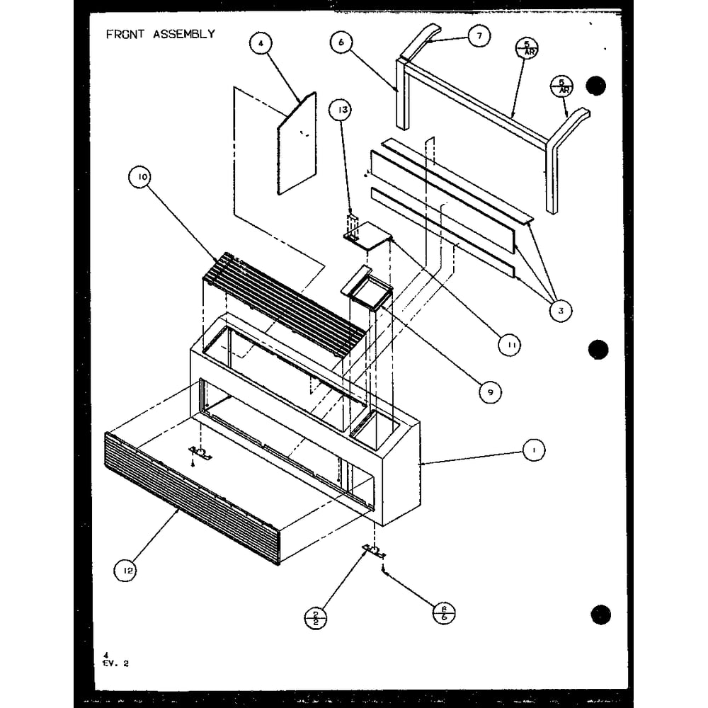 Front Assembly 1 Diagram and Parts List for PTC12400EC P9872415R Amana Air Conditioner