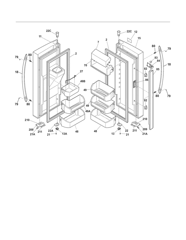 Fresh Food Door Diagram and Parts List for CFD28WIB8  Crosley Refrigerator