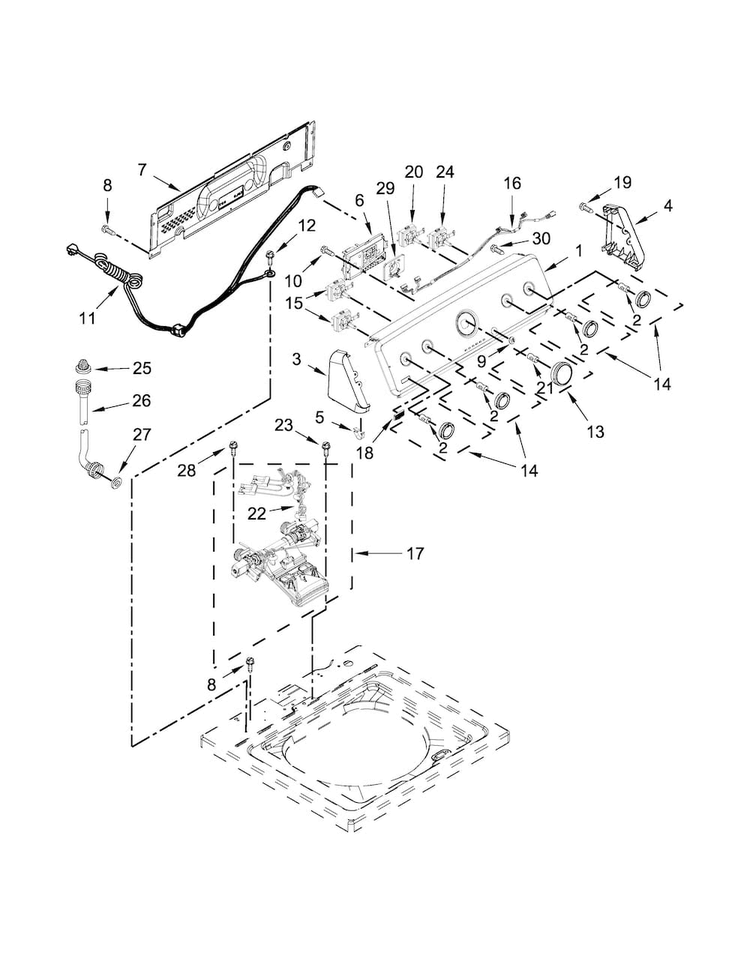 Controls And Water Inlet Parts Diagram and Parts List for 7MMVWC200DW1  Maytag Washer