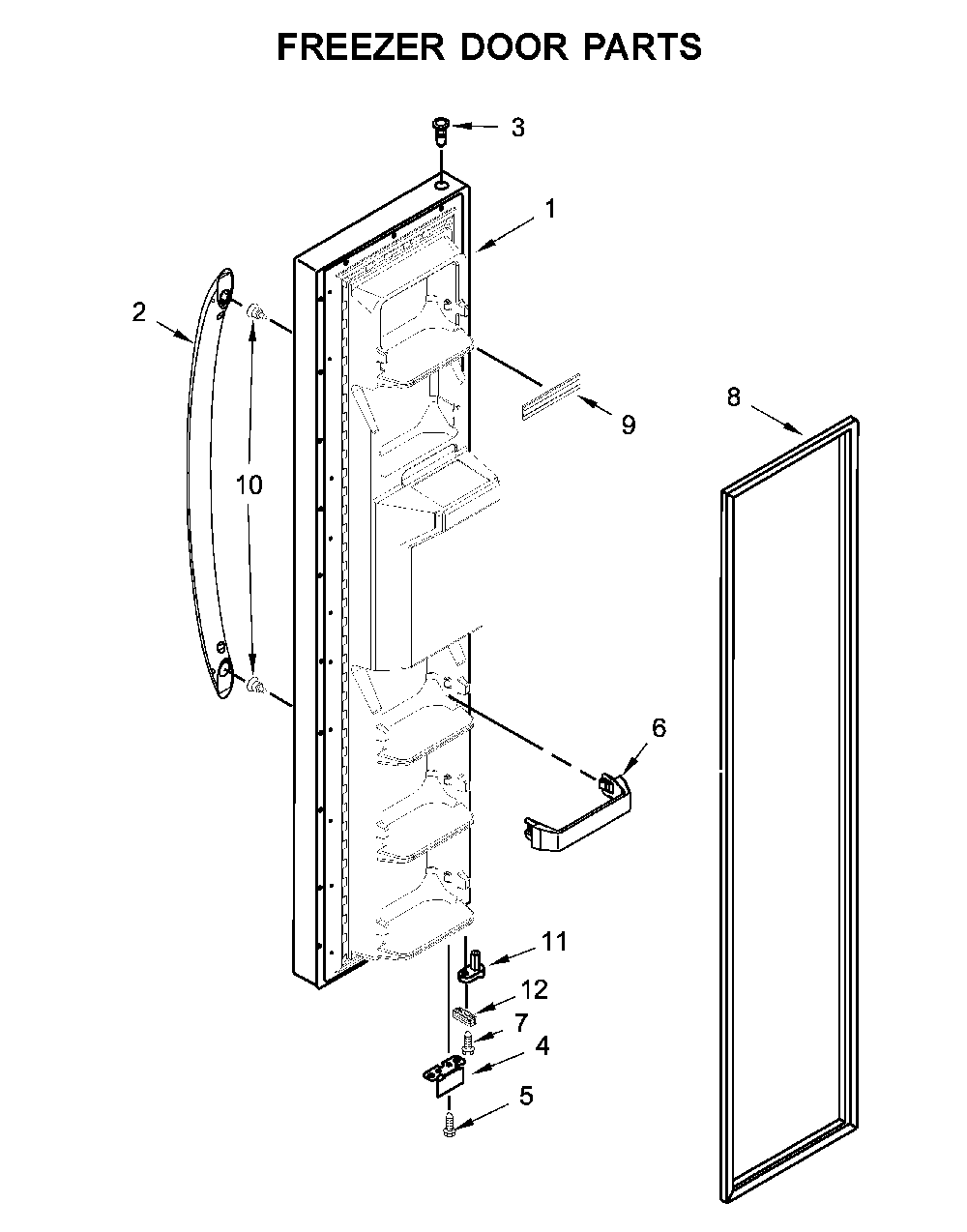 Freezer Door Parts Diagram and Parts List for 1064650043713  Kenmore Refrigerator