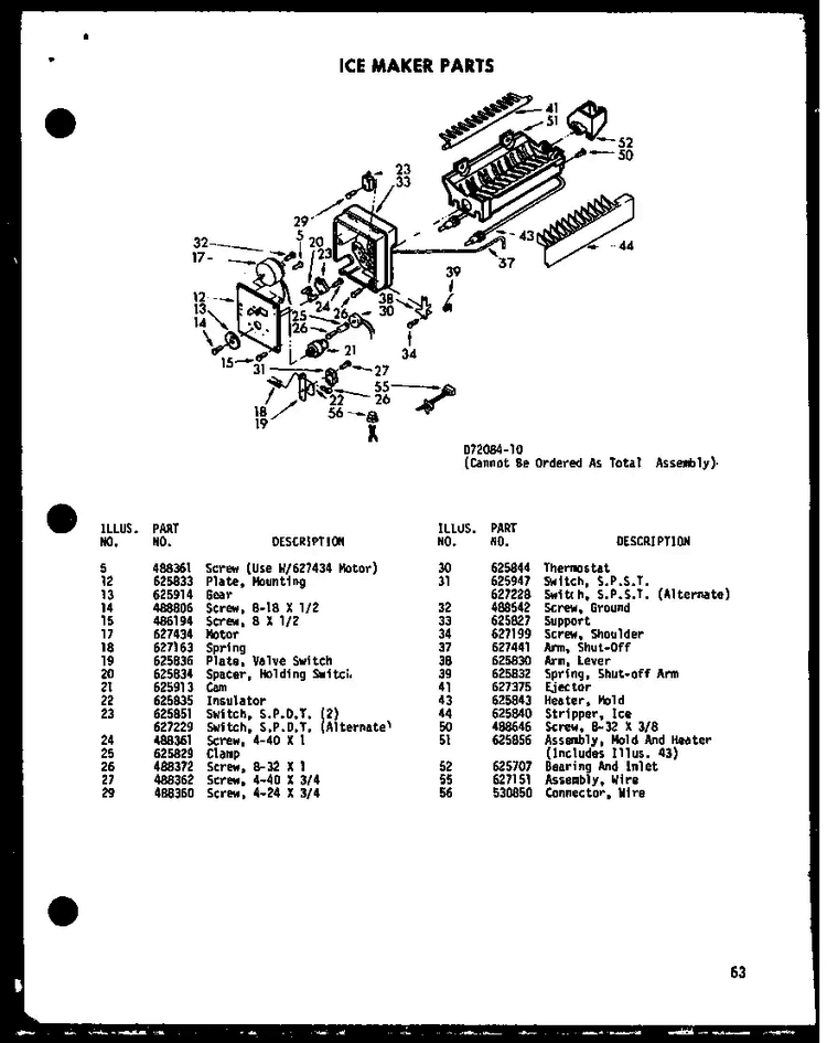 Icemaker Parts Diagram and Parts List for SRI19C-P73320-54W  Amana Refrigerator