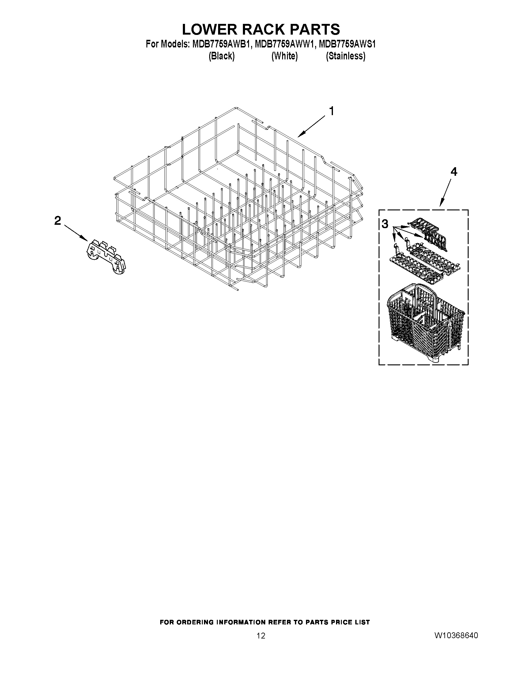 10 - LOWER RACK PARTS Diagram and Parts List for MDB7759AWW1  Maytag Dishwasher