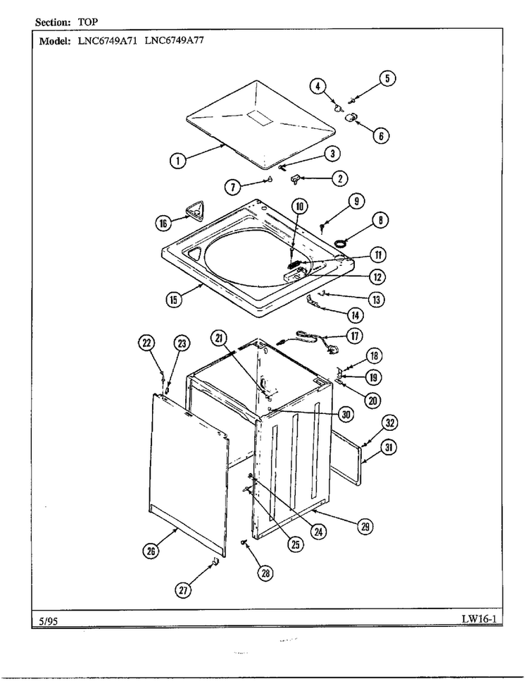 Top Diagram and Parts List for 6749  Norge Washer