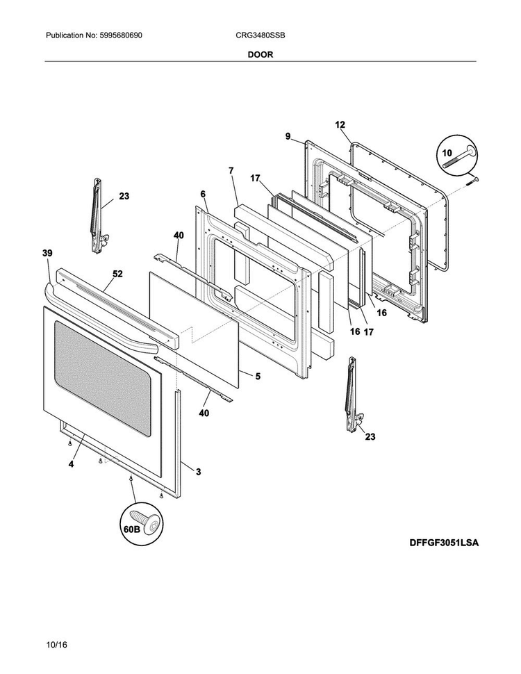 Door Diagram and Parts List for CRG3480SSB  Crosley Range