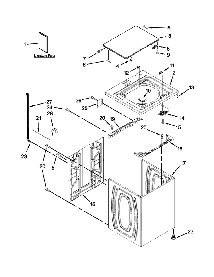 Top And Cabinet Parts Diagram and Parts List for NTW4651BQ0  Amana Washer