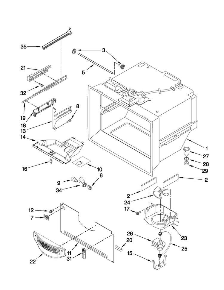 Freezer Liner Parts Diagram and Parts List for 5GFC20PRYA0  Maytag Refrigerator