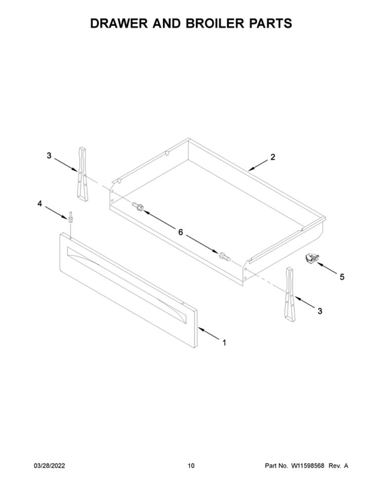 Drawer And Broiler Parts Diagram and Parts List for AER6303MFW5  Amana Range