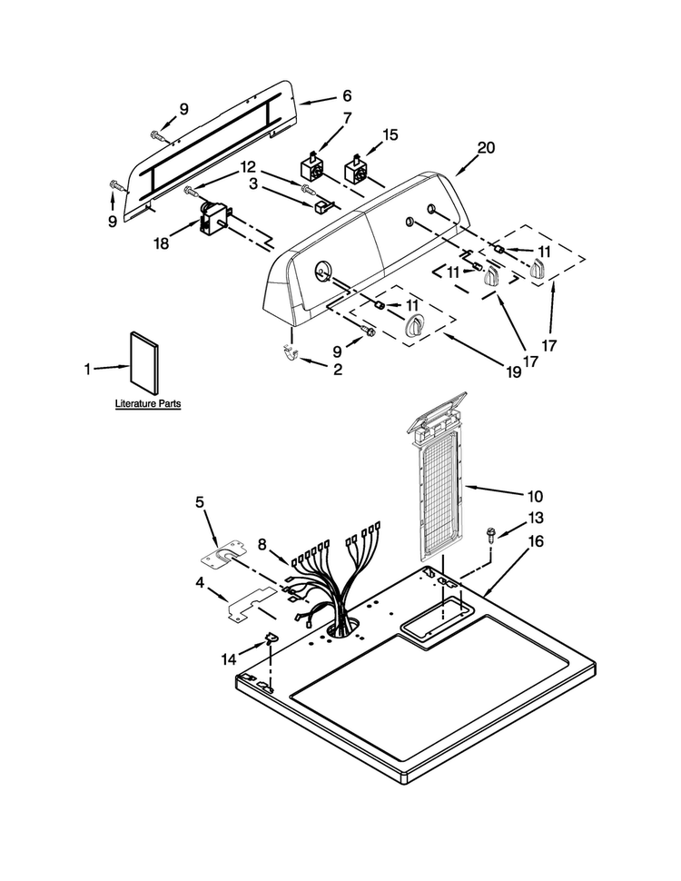 Top And Console Parts Diagram and Parts List for NED4705EW0  Amana Dryer
