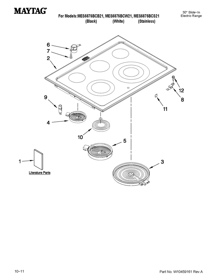 Cooktop Parts Diagram and Parts List for MES5875BCW21  Maytag Range
