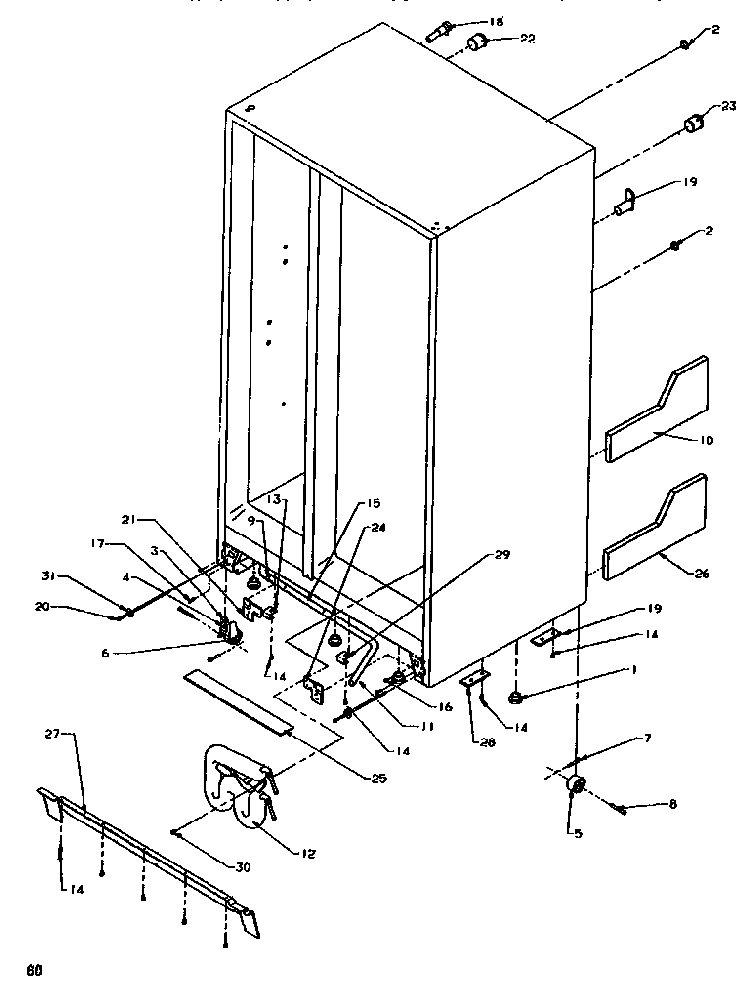 Drain System & Rollers Diagram and Parts List for SSD522SW-P1184702WW  Amana Refrigerator