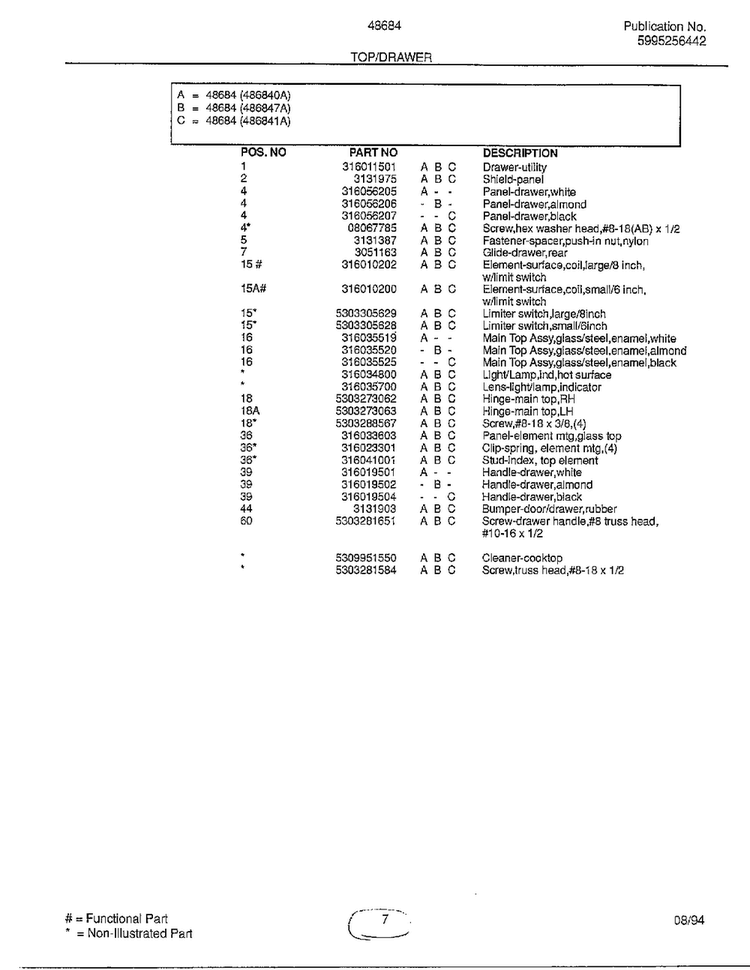 Top/drawer Page 2 Diagram and Parts List for 486840A  Admiral Range