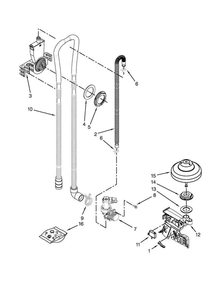 Fill, Drain And Overfill Parts Diagram and Parts List for MDB8969SDE1  Maytag Dishwasher
