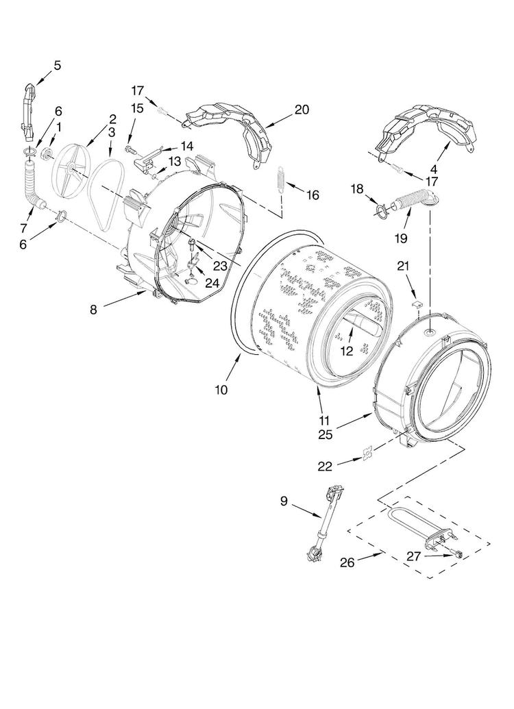 Tub And Basket Parts Diagram and Parts List for MHWE300VW00  Maytag Washer