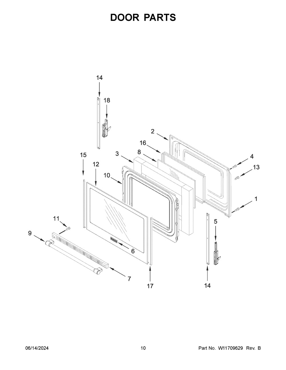 Door Parts Diagram and Parts List for MGR7700LZ5  Maytag Range