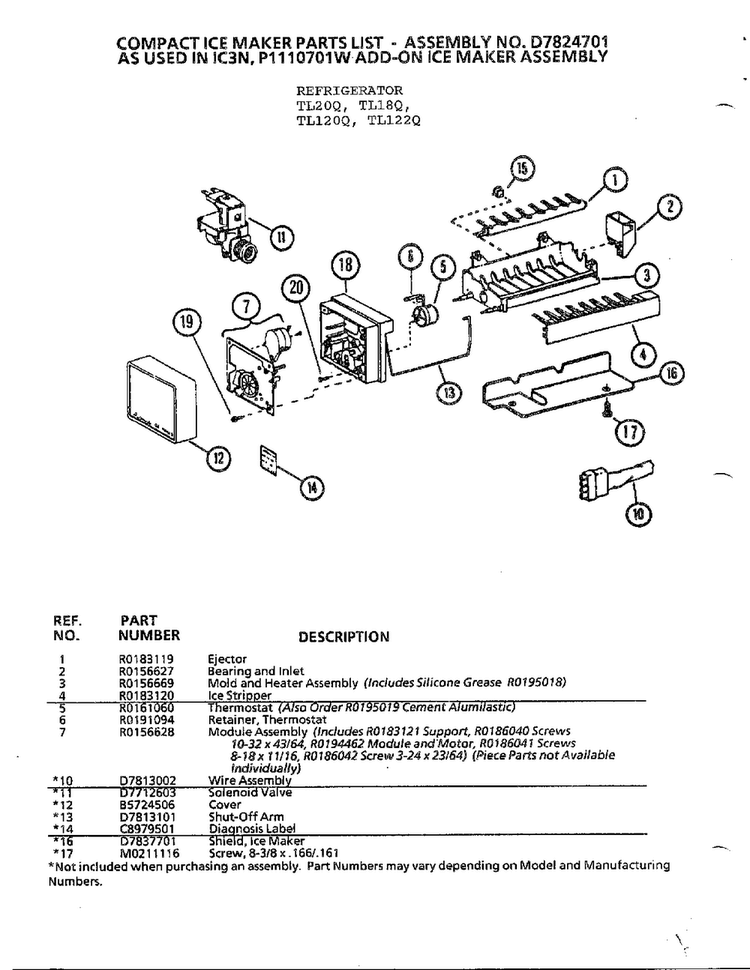Compact Ice Maker Page 2 Diagram and Parts List for TL120Q  Amana Refrigerator