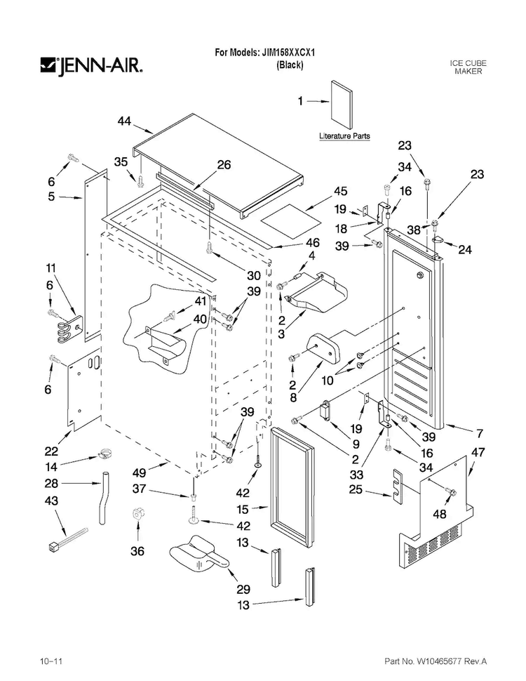 Cabinet Liner And Door Parts Diagram and Parts List for JIM158XXCX1  Jenn-Air Ice Maker
