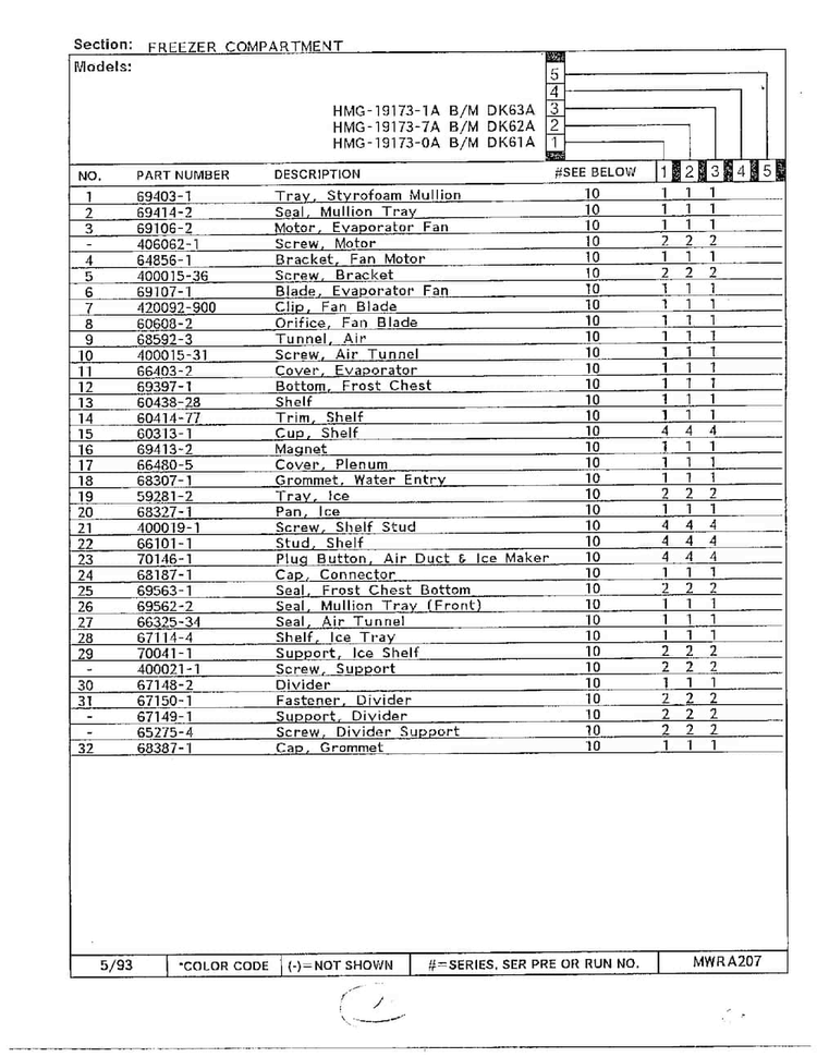 Freezer Compartment Page 2 Diagram and Parts List for 19173-0A  Admiral Refrigerator