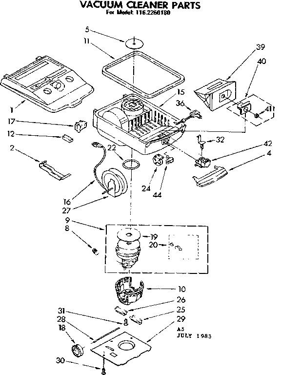 Base Assembly Diagram and Parts List for 1162260180  Kenmore Canister Vacuum
