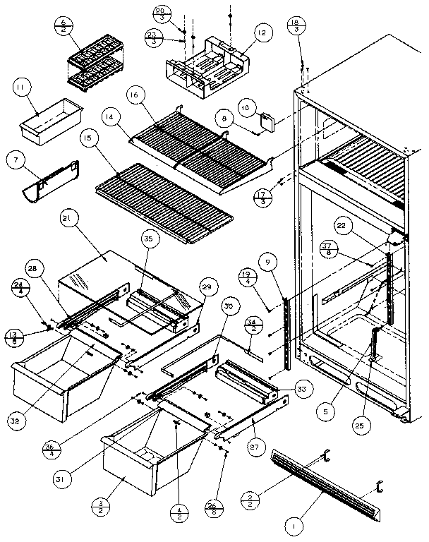 Cabinet Shelving Diagram and Parts List for TS18RB-P1158403W  Amana Refrigerator
