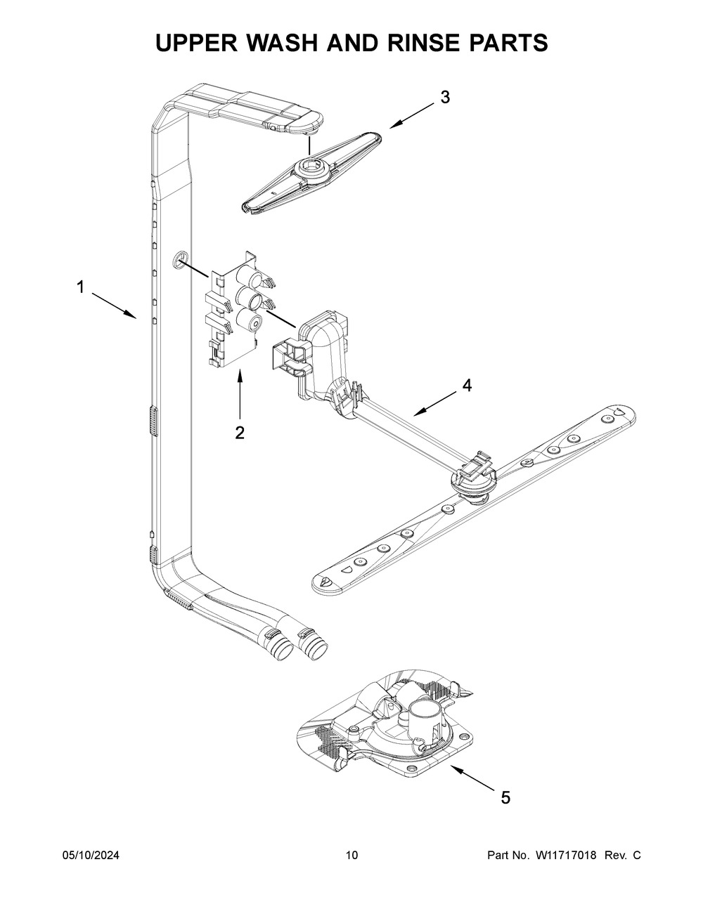 Upper Wash And Rinse Parts Diagram and Parts List for JDAF3924RX0  Jenn-Air Dishwasher