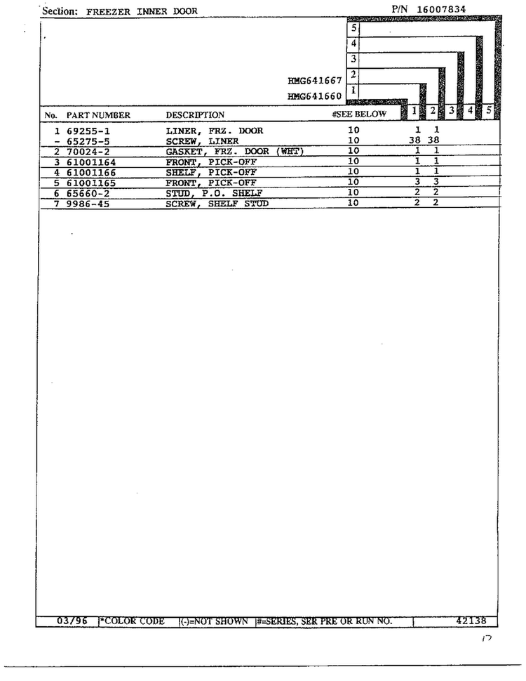 Frezer Inner Door Page 2 Diagram and Parts List for HMG641667  Admiral Refrigerator