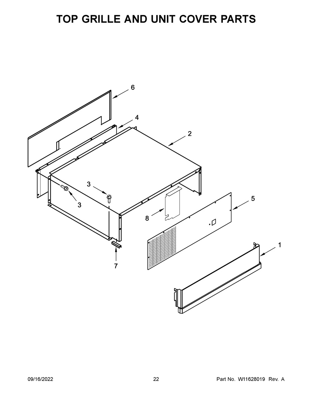 Top Grille And Unit Cover Parts Diagram and Parts List for JBSS48E22L00  Jenn-Air Refrigerator