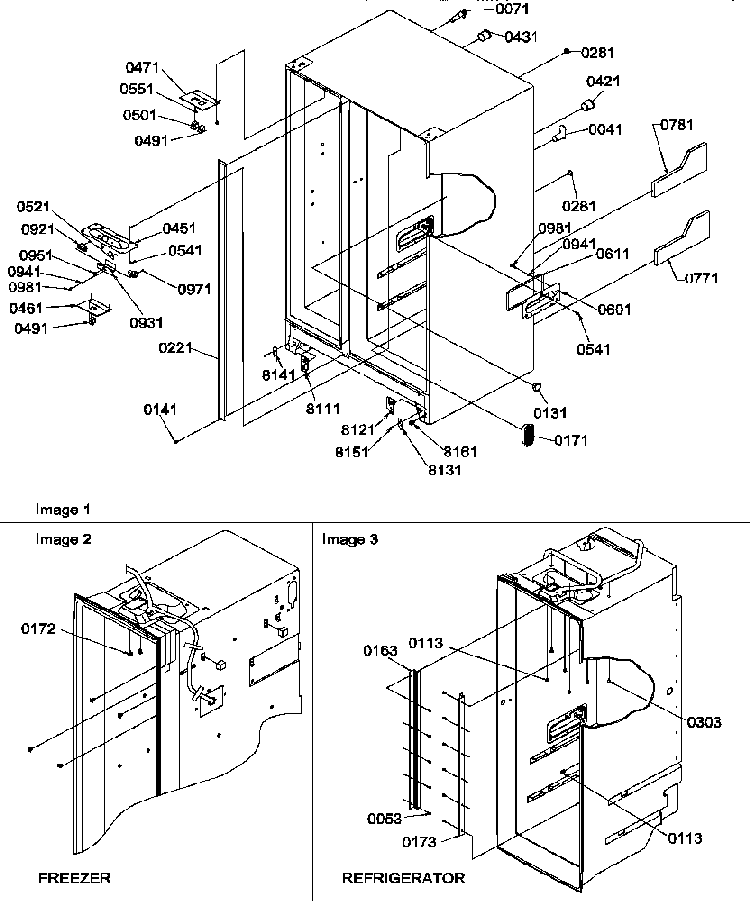Cabinet Parts Diagram and Parts List for SRD327S3L-P1307104WL  Amana Refrigerator