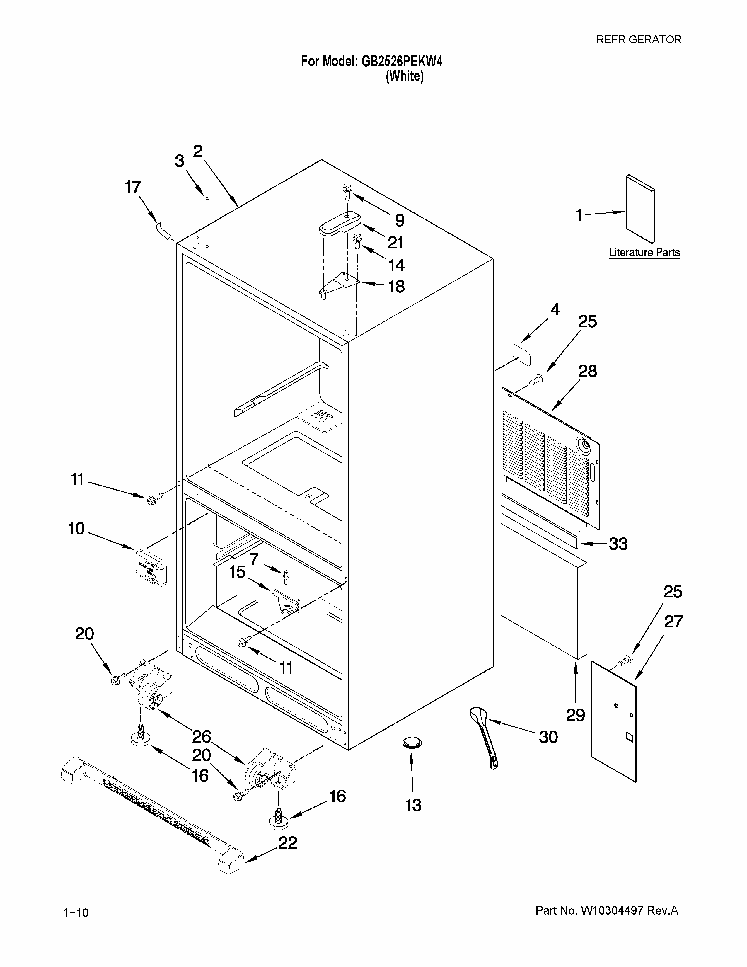 Cabinet Parts Diagram and Parts List for GB2526PEKW4  Amana Refrigerator
