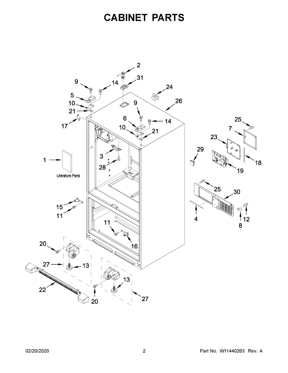 Cabinet Parts Diagram and Parts List for MFI2570FEB03  Maytag Refrigerator