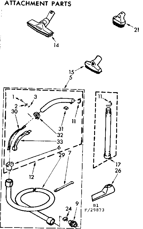 Attachment Parts Diagram and Parts List for 11629873  Kenmore Canister Vacuum