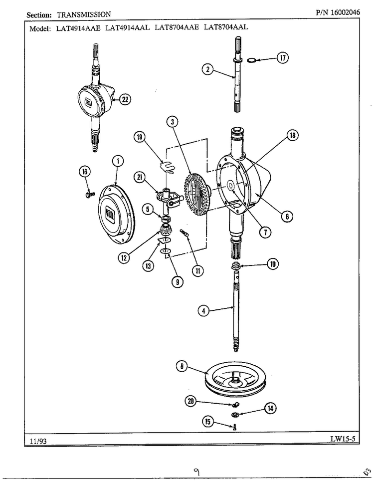 Transmission Diagram and Parts List for 6349  Maytag Washer