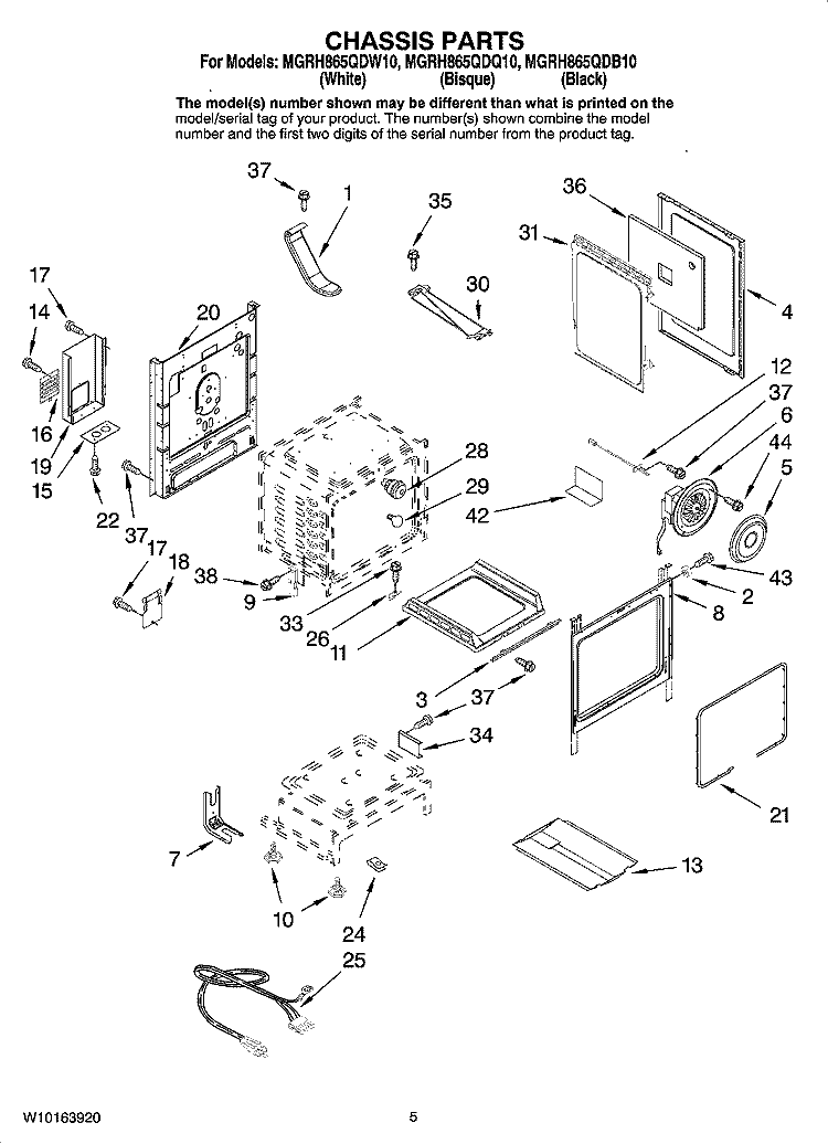 CHASSIS PARTS Diagram and Parts List for MGRH865QDB10  Maytag Range