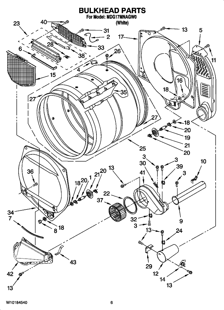 BULKHEAD PARTS Diagram and Parts List for MDG17MNAGW0  Maytag Dryer